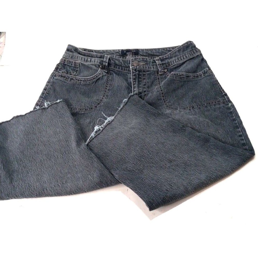 Sonoma Size 8 Cut Off Petal Pusher Length Jeans 80s Dark Rinse Distressed Faded